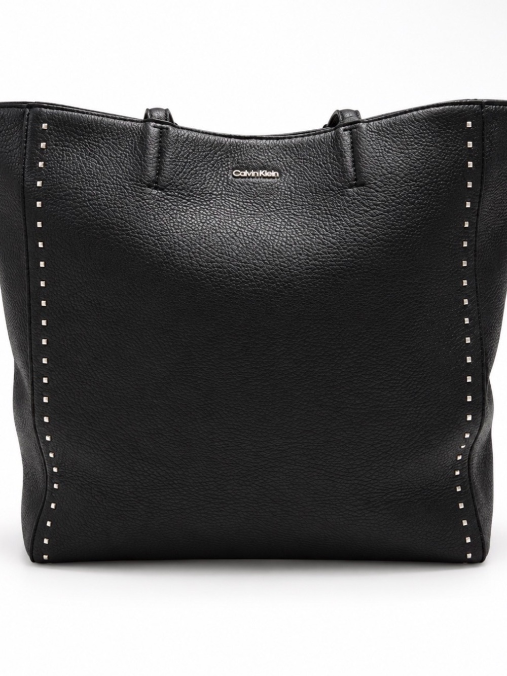 Calvin Klein Black Pebbled Tote Bag Silver Studded Large Shoulder Purse